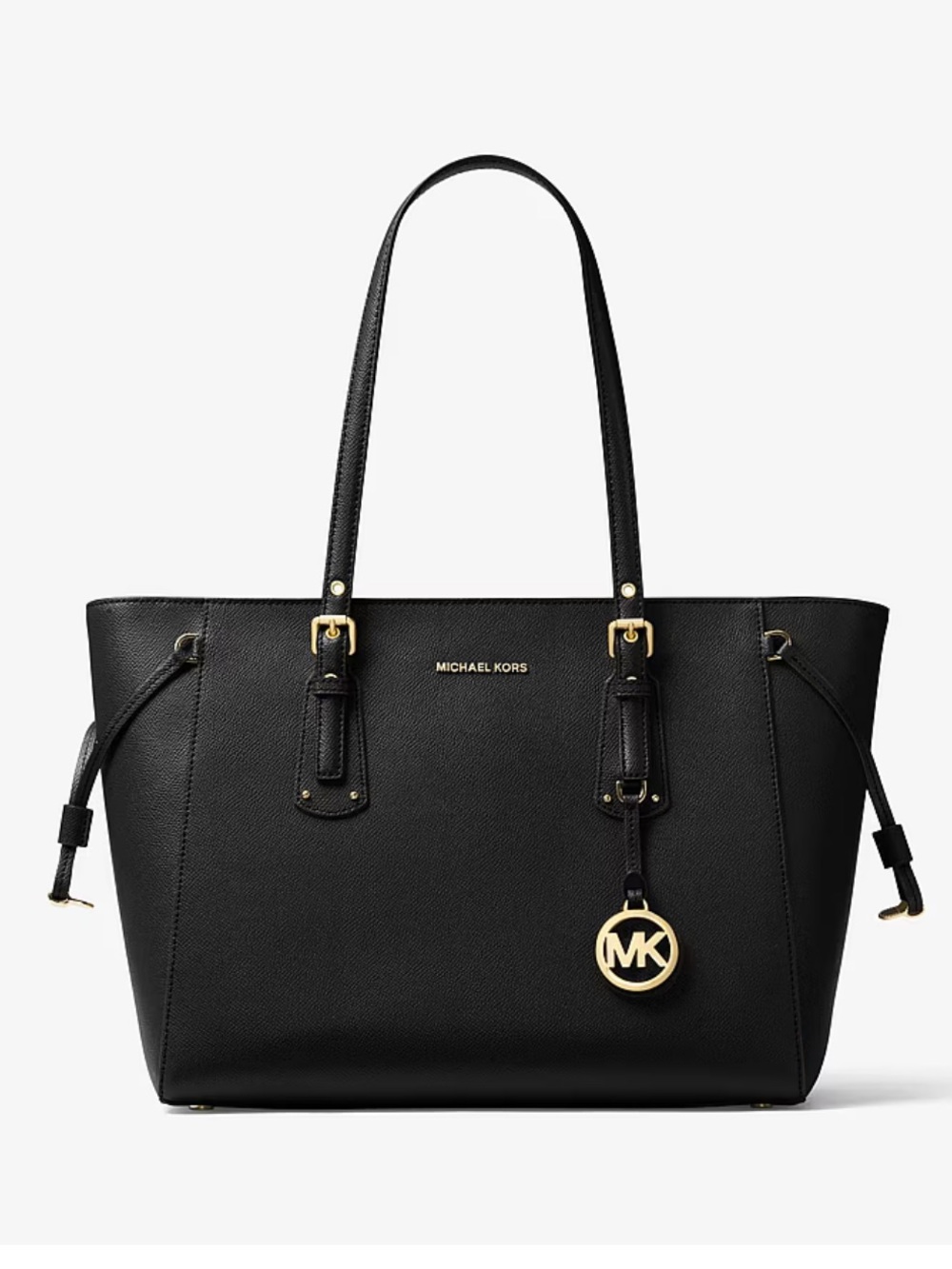 Michael Michael Kors Voyager Medium Crossgrain Leather Tote Bag Black